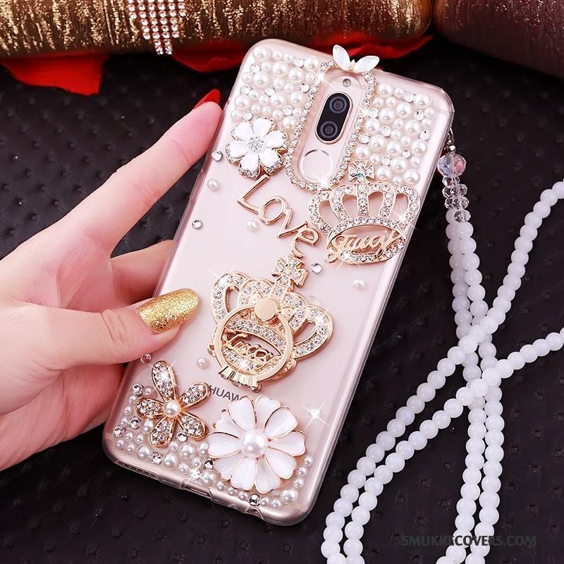 Etui Huawei Mate 10 Lite Support Gennemsigtig Telefon, Cover Huawei Mate 10 Lite Strass Ring Lyserød