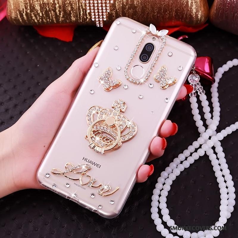 Etui Huawei Mate 10 Lite Support Gennemsigtig Telefon, Cover Huawei Mate 10 Lite Strass Ring Lyserød