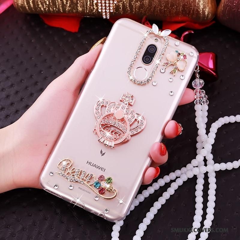 Etui Huawei Mate 10 Lite Support Gennemsigtig Telefon, Cover Huawei Mate 10 Lite Strass Ring Lyserød