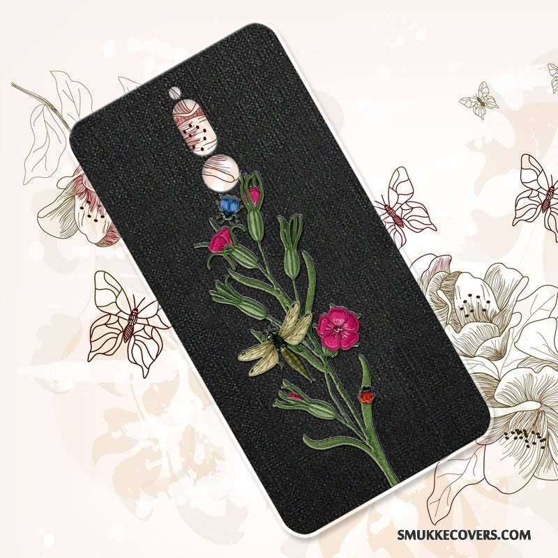 Etui Huawei Mate 10 Lite Tasker Anti-fald Sort, Cover Huawei Mate 10 Lite Blød Blomster Telefon