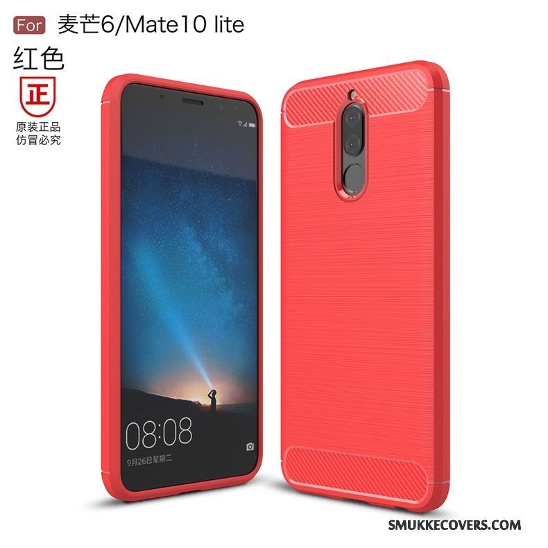 Etui Huawei Mate 10 Lite Tasker Fiber Sort, Cover Huawei Mate 10 Lite Beskyttelse Mønster Anti-fald