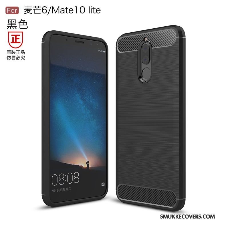 Etui Huawei Mate 10 Lite Tasker Fiber Sort, Cover Huawei Mate 10 Lite Beskyttelse Mønster Anti-fald