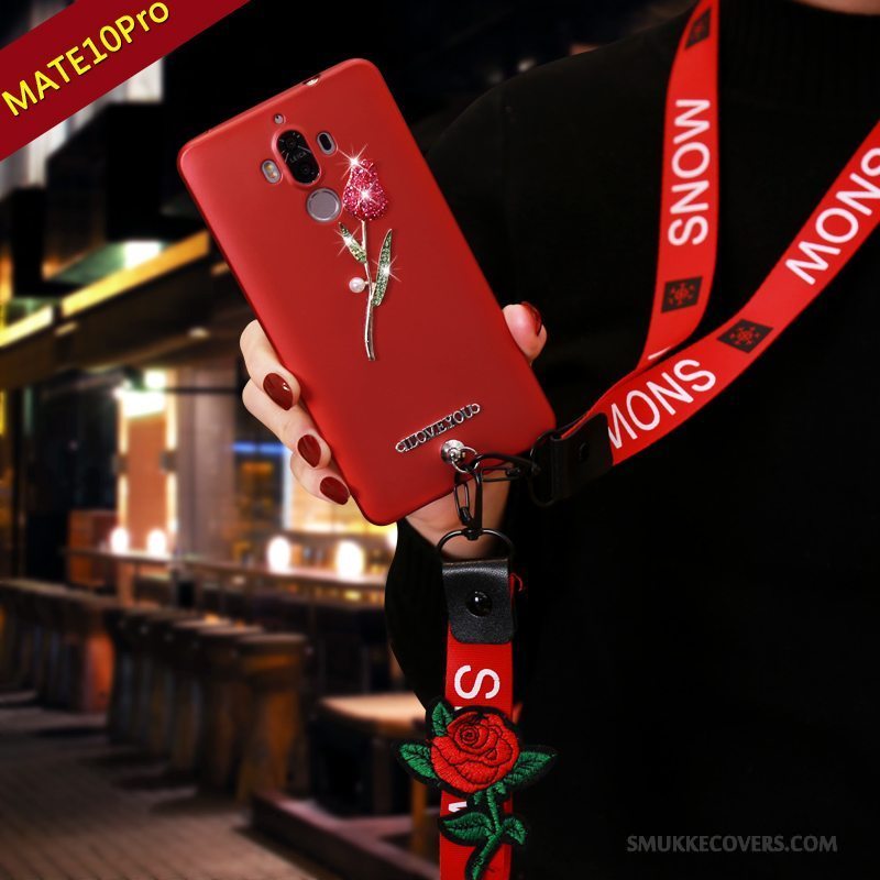 Etui Huawei Mate 10 Pro Blød Rød Rose, Cover Huawei Mate 10 Pro Silikone Hængende Ornamenter Anti-fald