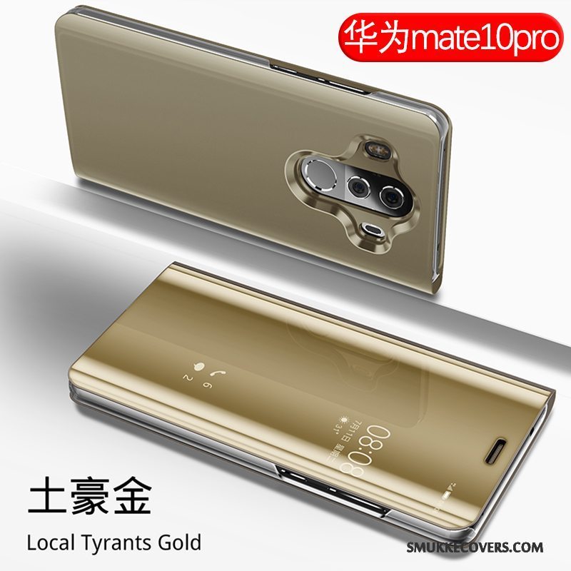 Etui Huawei Mate 10 Pro Tasker Anti-fald Guld, Cover Huawei Mate 10 Pro Folio Telefonspejl