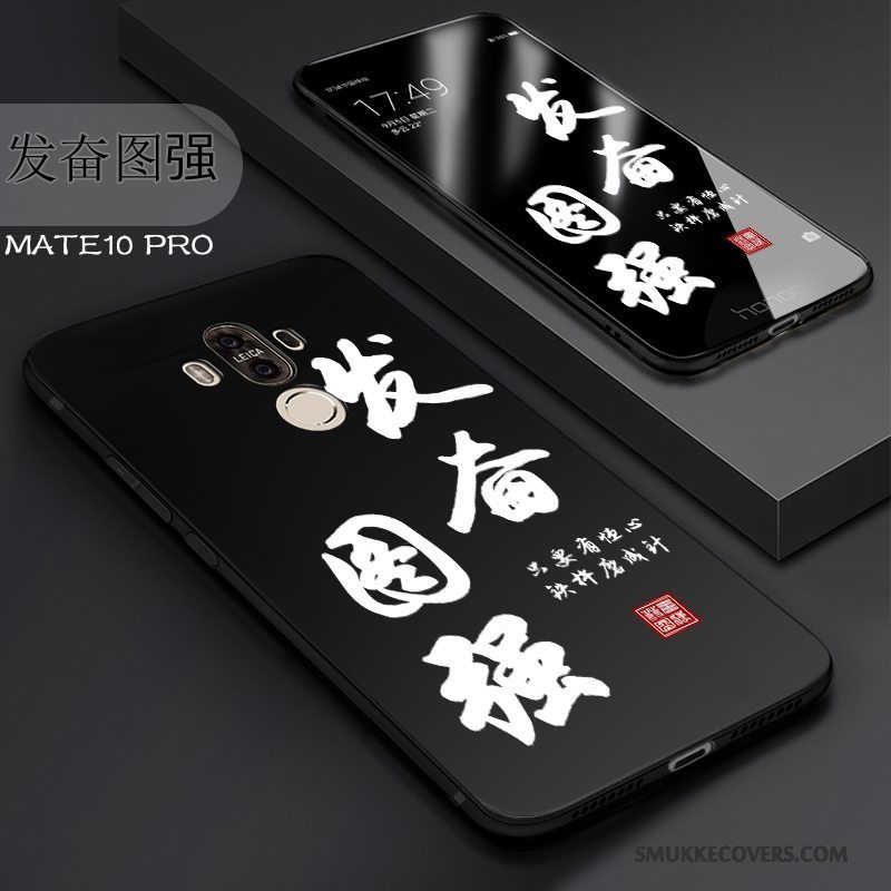 Etui Huawei Mate 10 Pro Tasker Nubuck Sort, Cover Huawei Mate 10 Pro Silikone Anti-fald Telefon