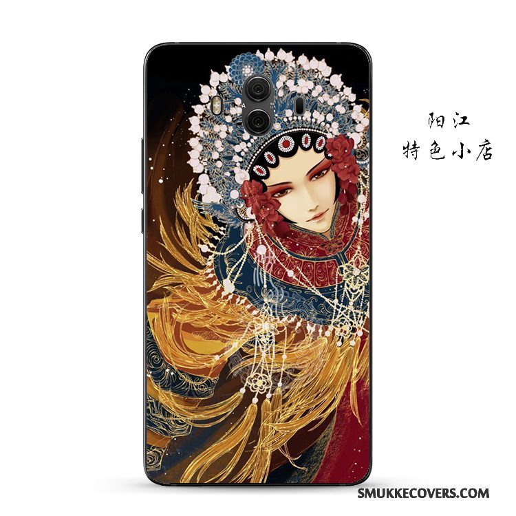 Etui Huawei Mate 10 Relief Kinesisk Stil Telefon, Cover Huawei Mate 10 Blød Hua Dan Anti-fald