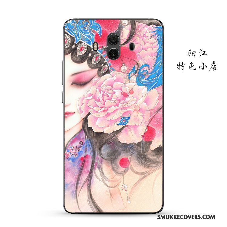 Etui Huawei Mate 10 Relief Kinesisk Stil Telefon, Cover Huawei Mate 10 Blød Hua Dan Anti-fald