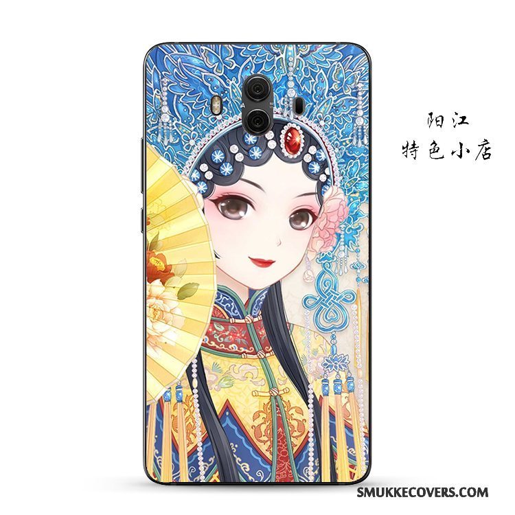 Etui Huawei Mate 10 Relief Kinesisk Stil Telefon, Cover Huawei Mate 10 Blød Hua Dan Anti-fald