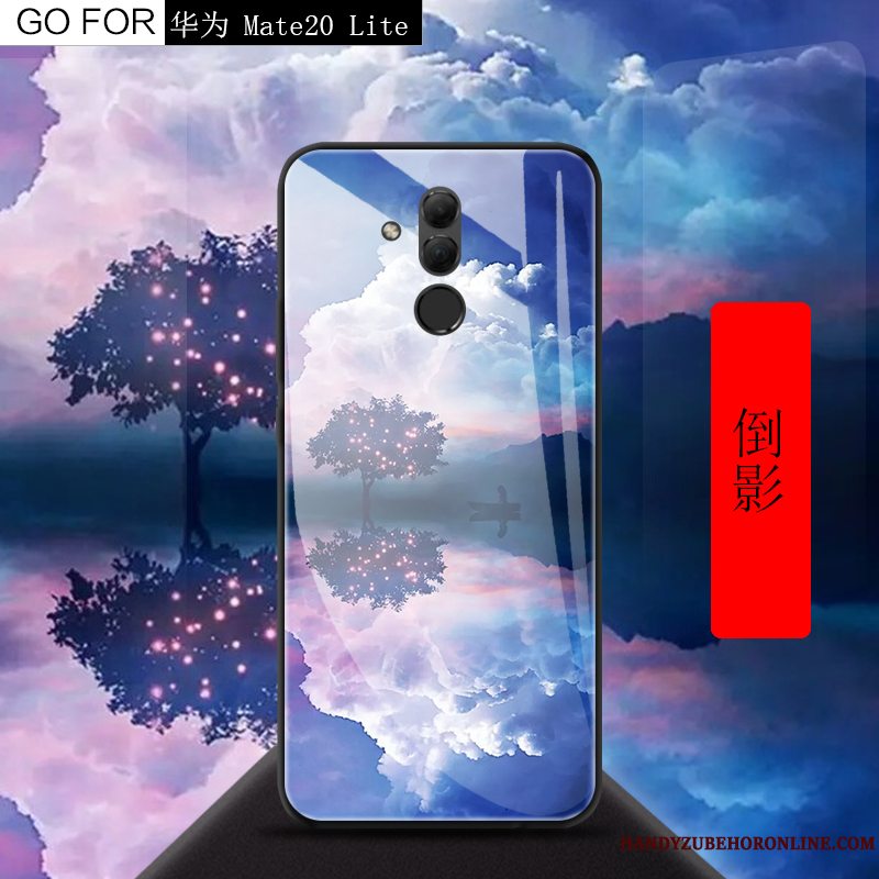 Etui Huawei Mate 20 Lite Kreativ Spejl Telefon, Cover Huawei Mate 20 Lite Hærdet Glas Blå