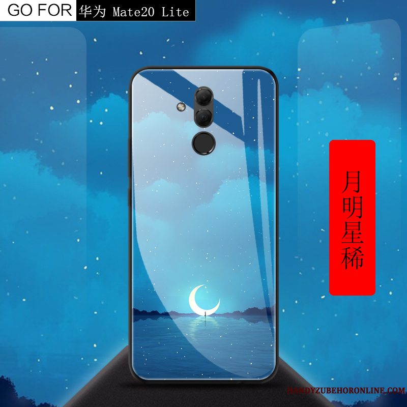Etui Huawei Mate 20 Lite Kreativ Spejl Telefon, Cover Huawei Mate 20 Lite Hærdet Glas Blå