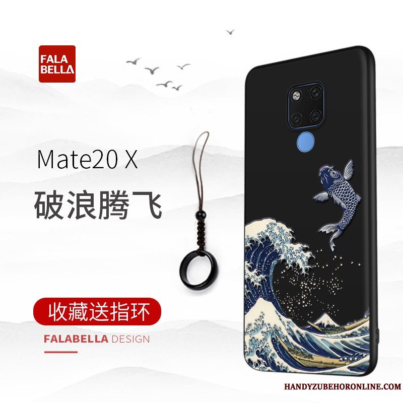 Etui Huawei Mate 20 X Relief Telefonautentiske, Cover Huawei Mate 20 X Beskyttelse Tynd Sort