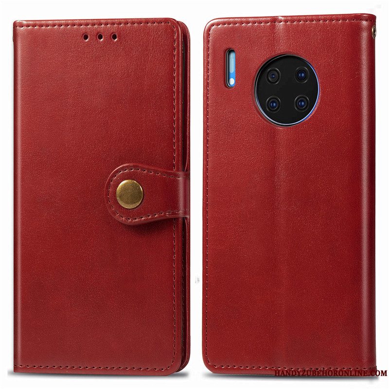 Etui Huawei Mate 30 Folio Solid Farve Simple, Cover Huawei Mate 30 Læder Hængende Ornamenter Rød