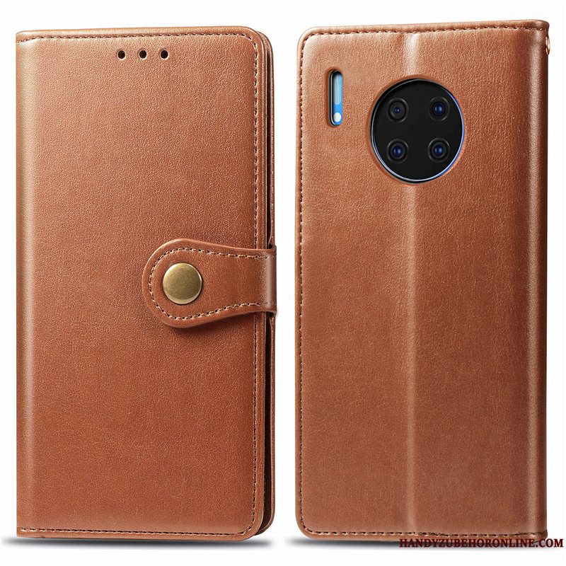 Etui Huawei Mate 30 Folio Solid Farve Simple, Cover Huawei Mate 30 Læder Hængende Ornamenter Rød