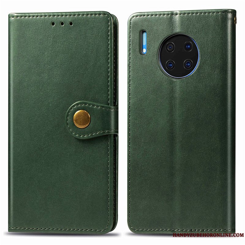 Etui Huawei Mate 30 Folio Solid Farve Simple, Cover Huawei Mate 30 Læder Hængende Ornamenter Rød