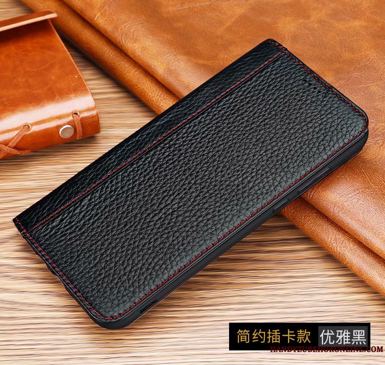 Etui Huawei Mate 30 Pro Folio Sort Litchi, Cover Huawei Mate 30 Pro Læder Kort Læder Top