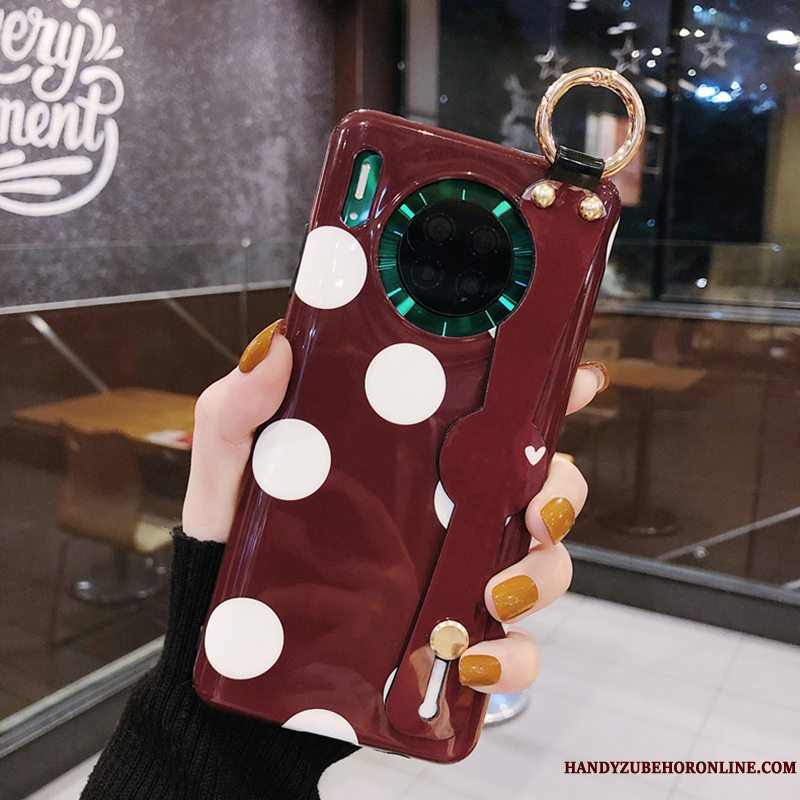 Etui Huawei Mate 30 Pro Tasker Hængende Hals Bølge Punkt, Cover Huawei Mate 30 Pro Silikone Klud Net Red