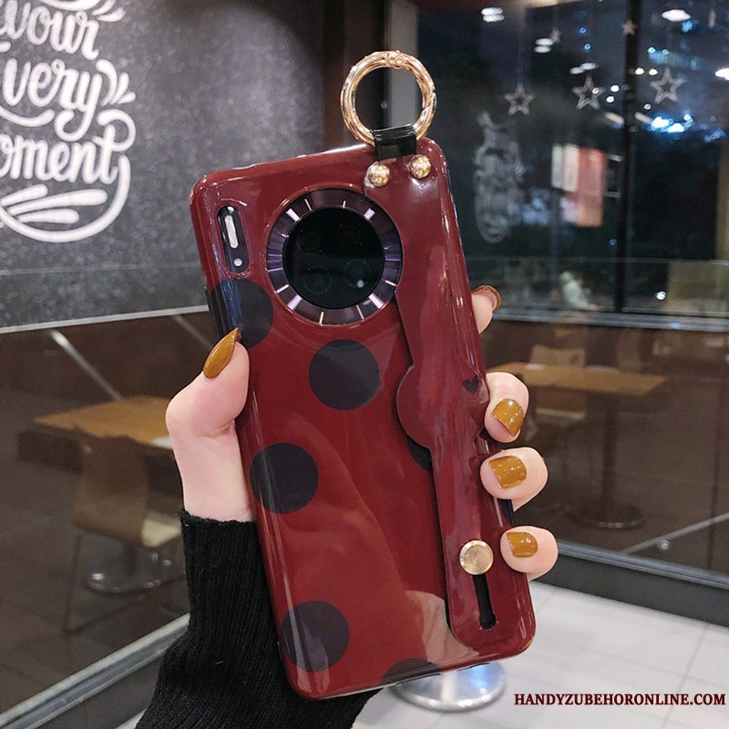 Etui Huawei Mate 30 Pro Tasker Hængende Hals Bølge Punkt, Cover Huawei Mate 30 Pro Silikone Klud Net Red