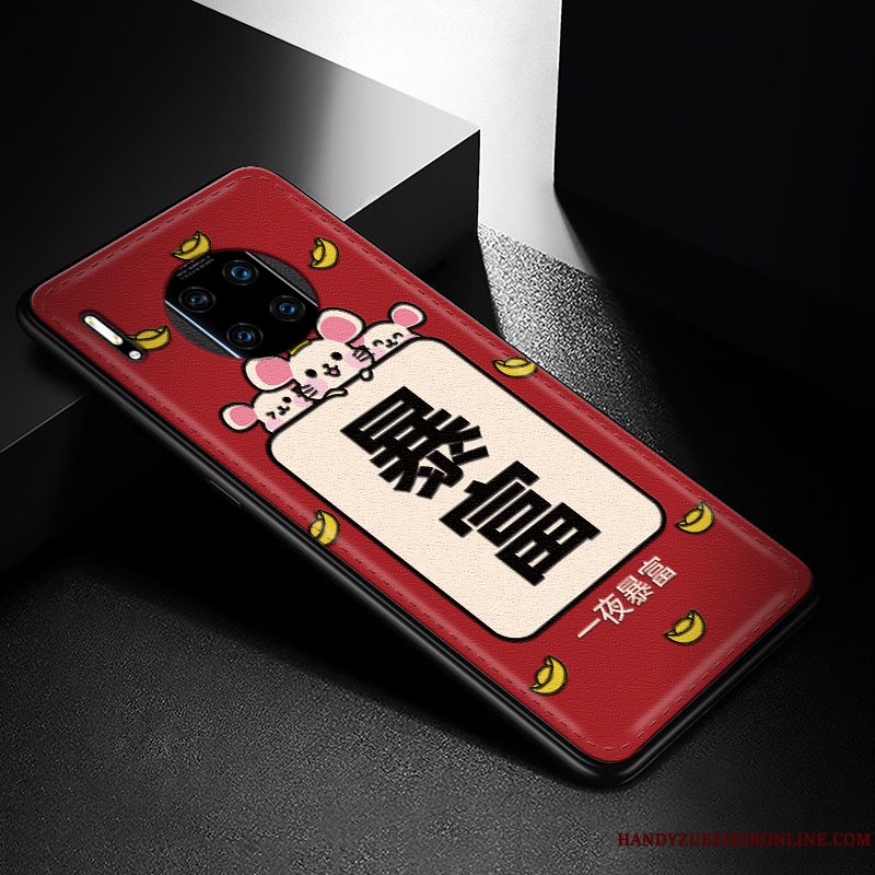 Etui Huawei Mate 30 Rs Læder Rotte Anti-fald, Cover Huawei Mate 30 Rs Kreativ Rød Mønster