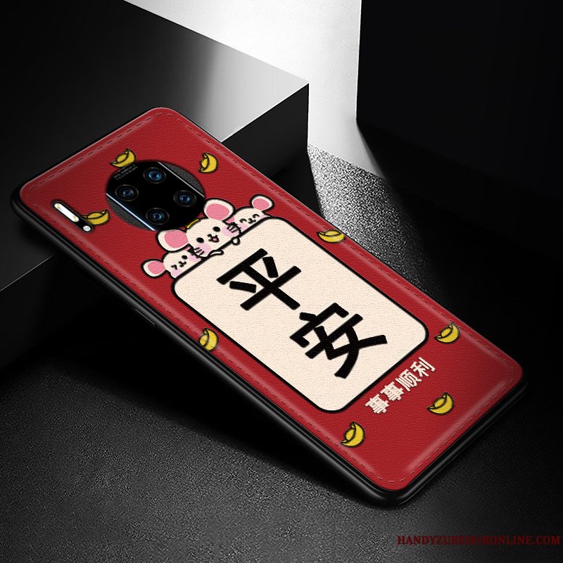 Etui Huawei Mate 30 Rs Læder Rotte Anti-fald, Cover Huawei Mate 30 Rs Kreativ Rød Mønster