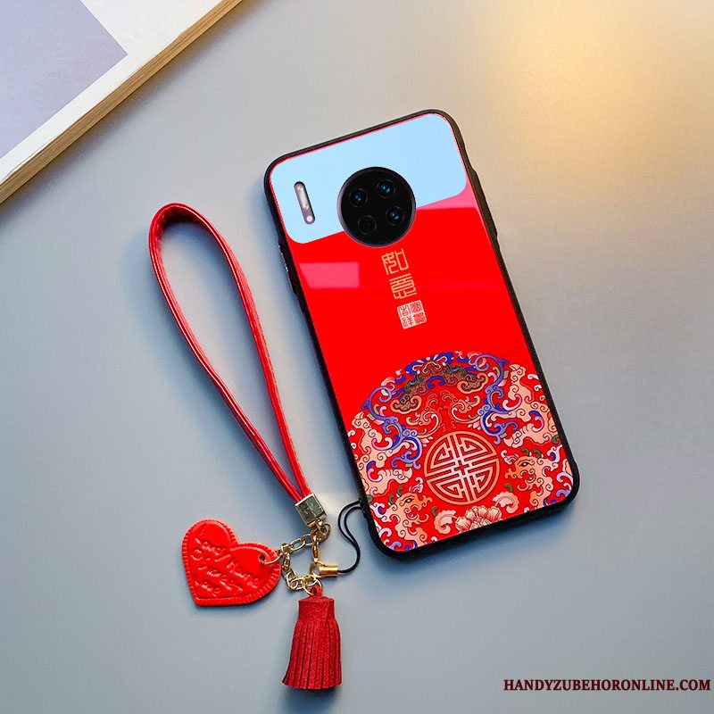 Etui Huawei Mate 30 Tasker Glas Ny, Cover Huawei Mate 30 Silikone Kinesisk Stil Rød