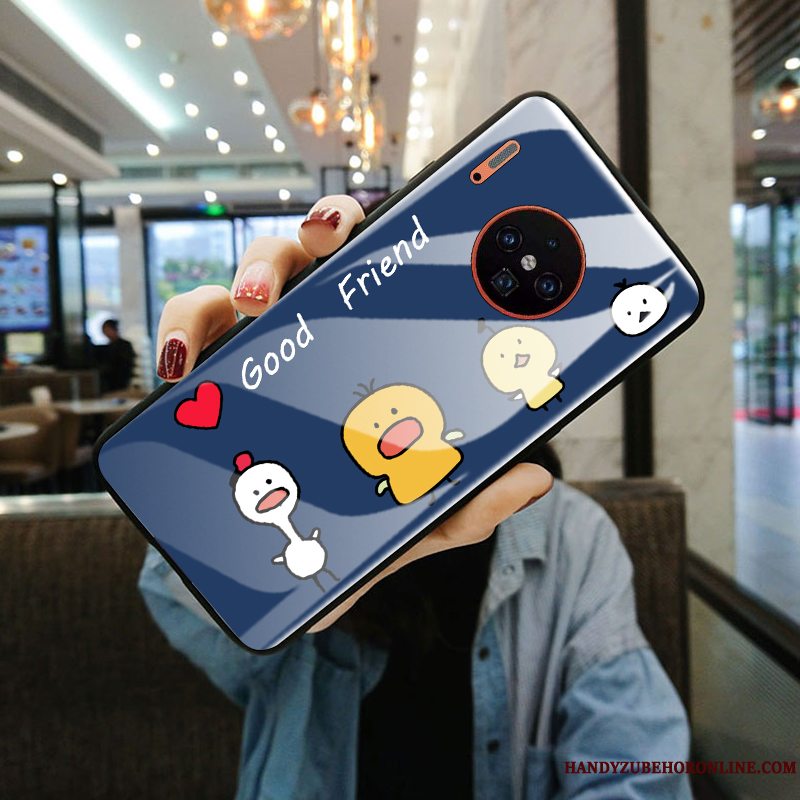 Etui Huawei Mate 30 Tasker Telefonsmuk, Cover Huawei Mate 30 Cartoon Kat Hærdet Glas