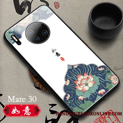 Etui Huawei Mate 30 Telefonautentiske, Cover Huawei Mate 30 Glas Hvid