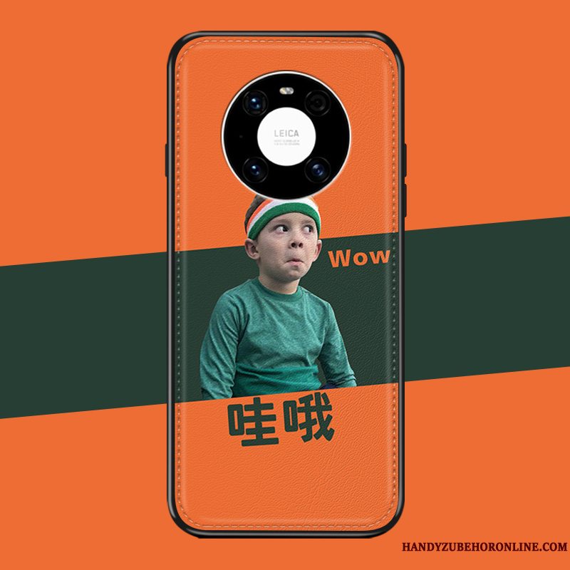 Etui Huawei Mate 40 Pro Læder Kat Orange, Cover Huawei Mate 40 Pro Kreativ Mønster Telefon