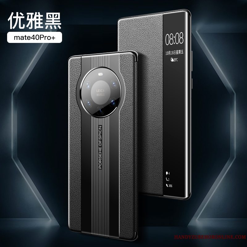 Etui Huawei Mate 40 Pro+ Læder Mørkeblå Telefon, Cover Huawei Mate 40 Pro+ Folio High End Anti-fald