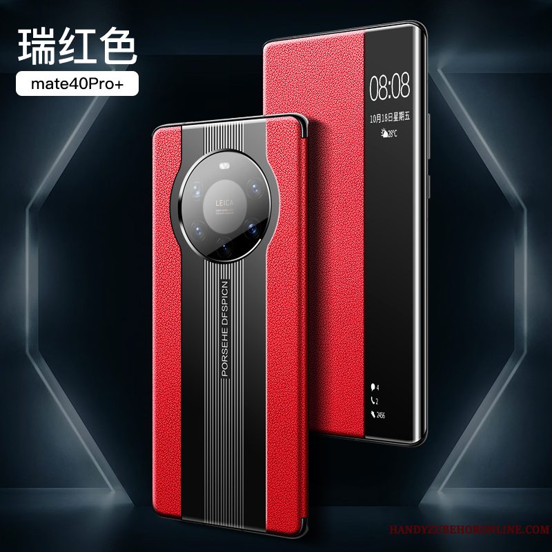Etui Huawei Mate 40 Pro+ Læder Mørkeblå Telefon, Cover Huawei Mate 40 Pro+ Folio High End Anti-fald