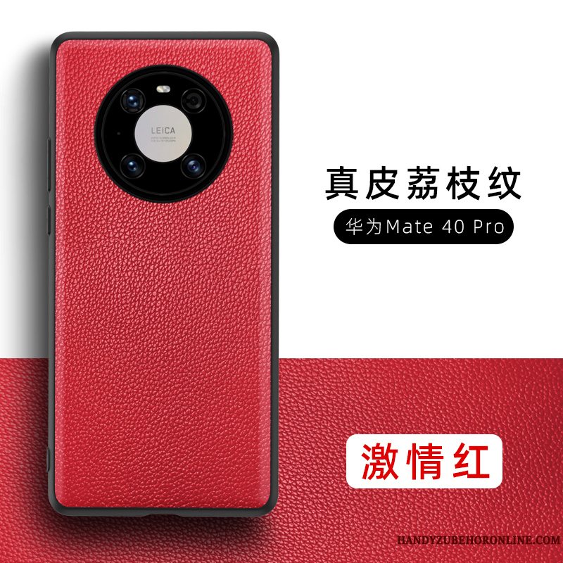 Etui Huawei Mate 40 Pro Læder Tynd Net Red, Cover Huawei Mate 40 Pro Tasker Læder Top Telefon
