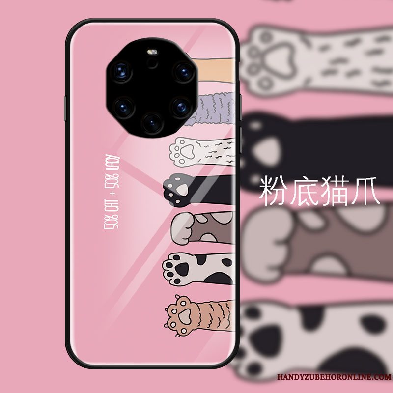 Etui Huawei Mate 40 Rs Cartoon Spejl Kat, Cover Huawei Mate 40 Rs Beskyttelse Glas Lyserød