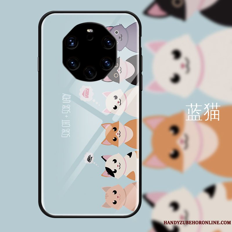 Etui Huawei Mate 40 Rs Cartoon Spejl Kat, Cover Huawei Mate 40 Rs Beskyttelse Glas Lyserød