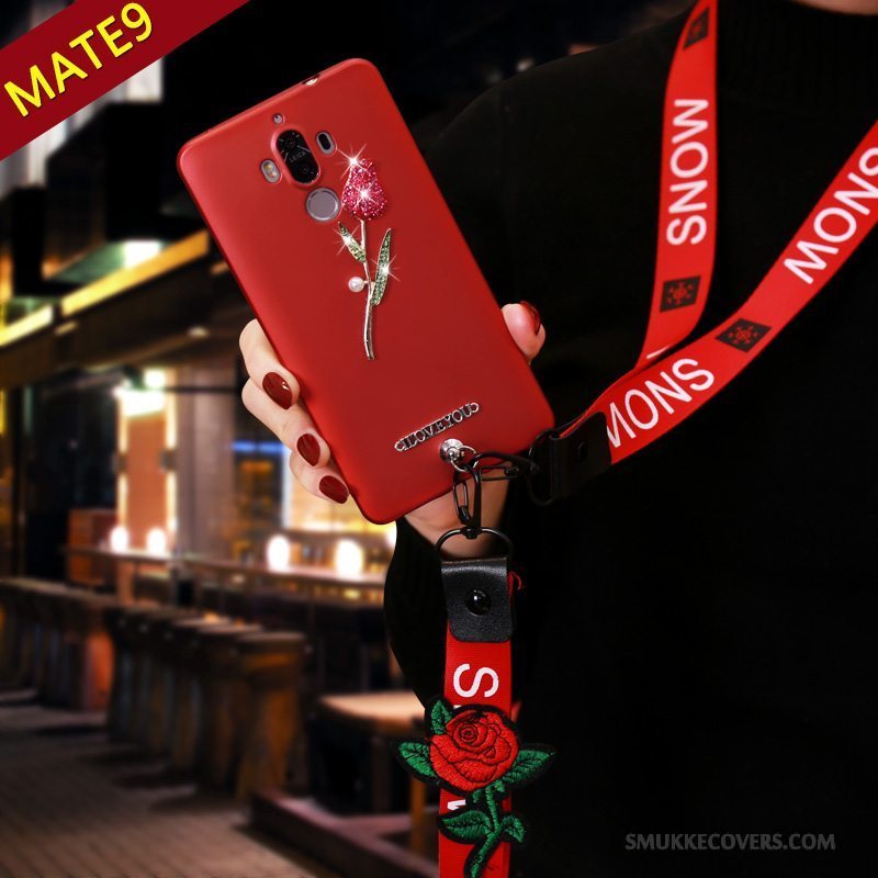 Etui Huawei Mate 9 Blød Hængende Ornamenter Telefon, Cover Huawei Mate 9 Cartoon Rød