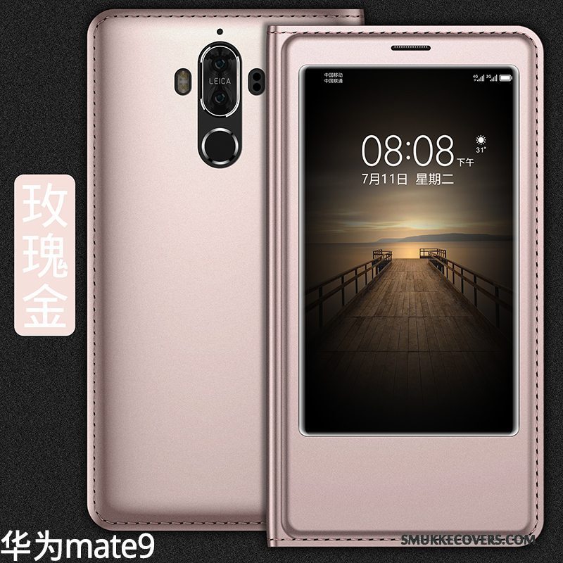 Etui Huawei Mate 9 Folio Anti-fald Telefon, Cover Huawei Mate 9 Læder Guld