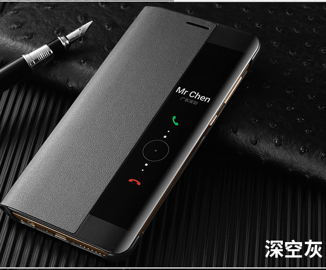 Etui Huawei Mate 9 Pro Beskyttelse Grå Anti-fald, Cover Huawei Mate 9 Pro Læder Vinduer Dyb Farve