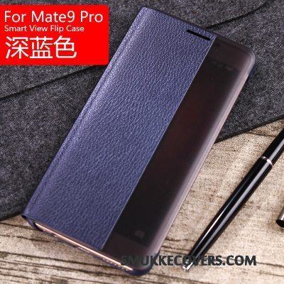 Etui Huawei Mate 9 Pro Beskyttelse Grå Anti-fald, Cover Huawei Mate 9 Pro Læder Vinduer Dyb Farve