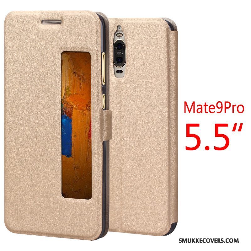 Etui Huawei Mate 9 Pro Læder Telefonguld, Cover Huawei Mate 9 Pro Beskyttelse