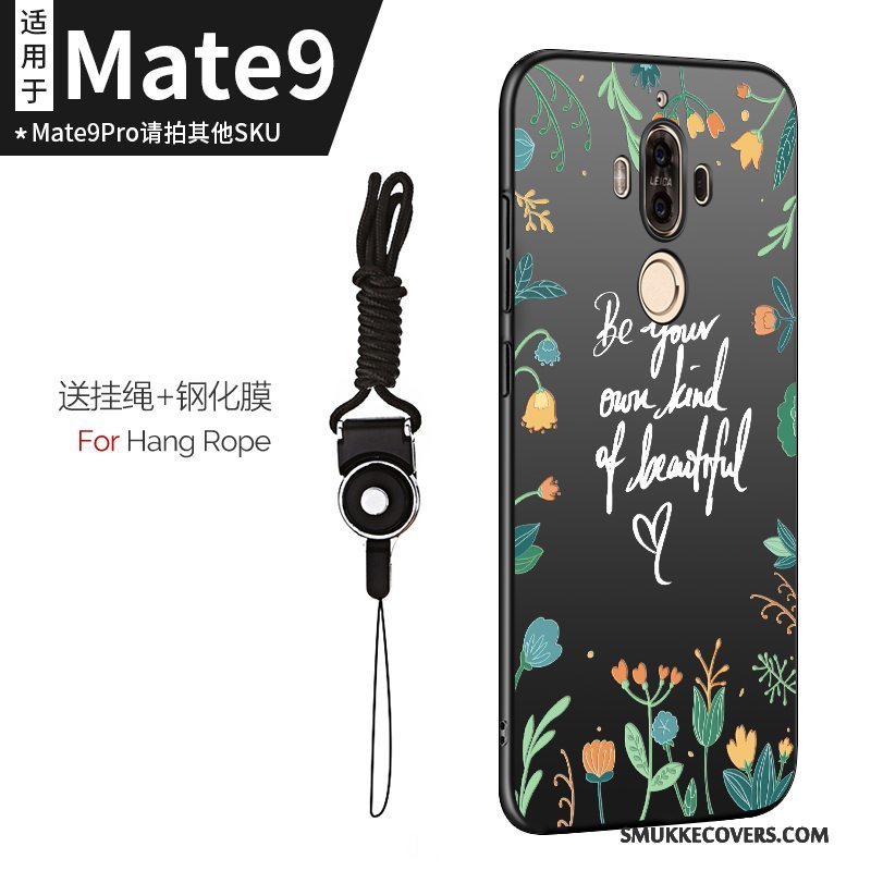 Etui Huawei Mate 9 Silikone Tynd Telefon, Cover Huawei Mate 9 Tasker Sort Hængende Ornamenter