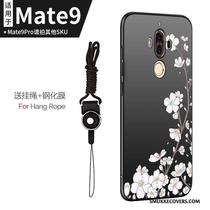 Etui Huawei Mate 9 Silikone Tynd Telefon, Cover Huawei Mate 9 Tasker Sort Hængende Ornamenter