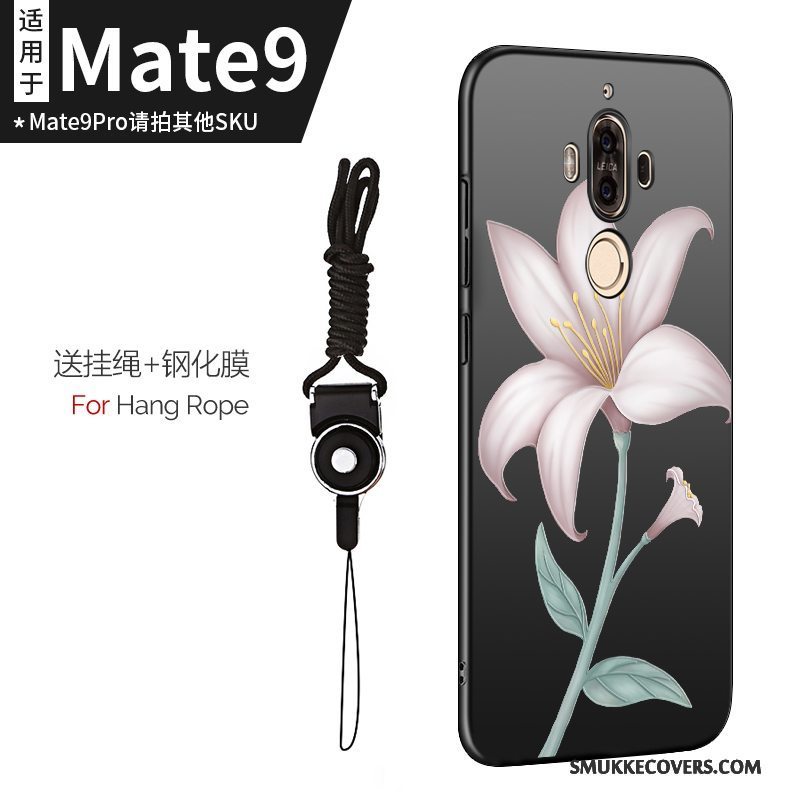 Etui Huawei Mate 9 Silikone Tynd Telefon, Cover Huawei Mate 9 Tasker Sort Hængende Ornamenter