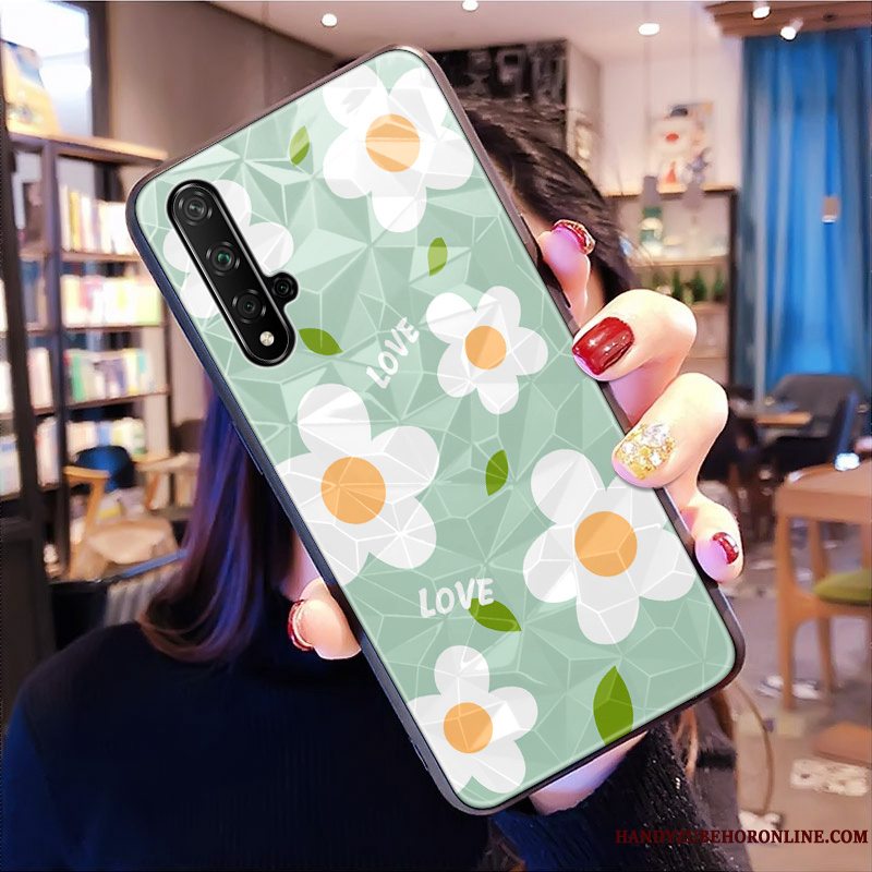 Etui Huawei Nova 5t Grøn Mønster, Cover Huawei Nova 5t Tredimensionale Net Red