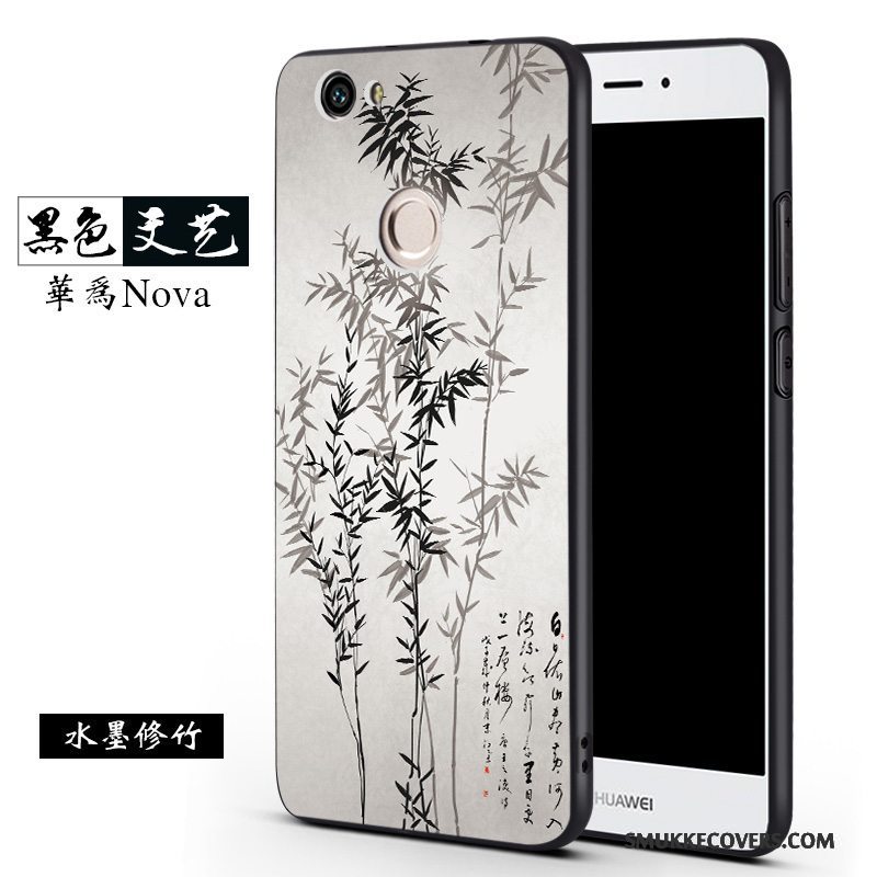Etui Huawei Nova Blød Trend Telefon, Cover Huawei Nova Silikone Nubuck Sort