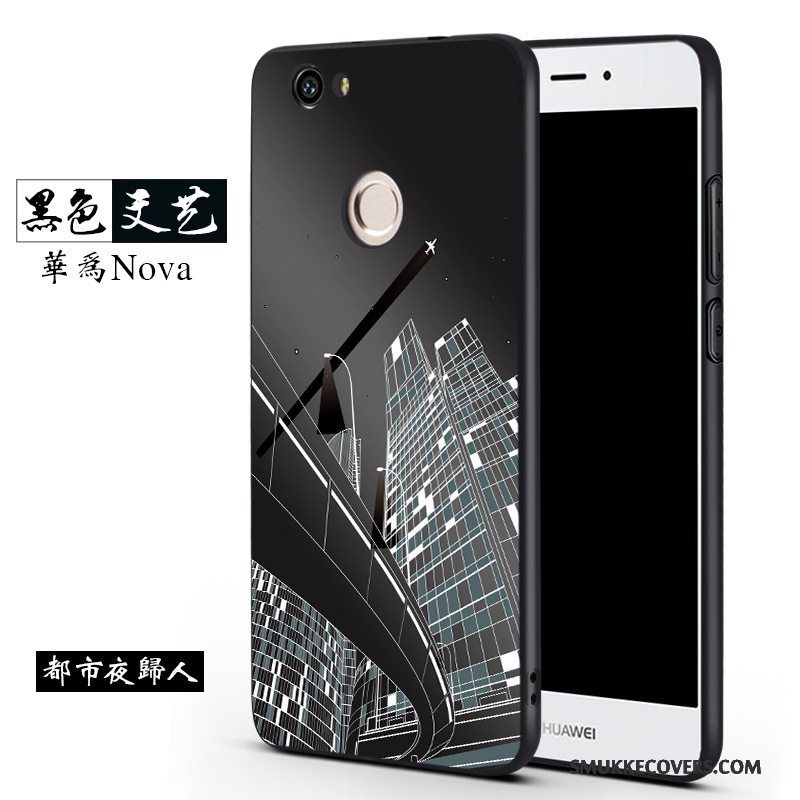 Etui Huawei Nova Blød Trend Telefon, Cover Huawei Nova Silikone Nubuck Sort