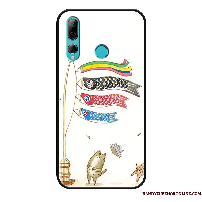 Etui Huawei P Smart+ 2019 Cartoon Cyan Kat, Cover Huawei P Smart+ 2019 Relief Smuk Anti-fald