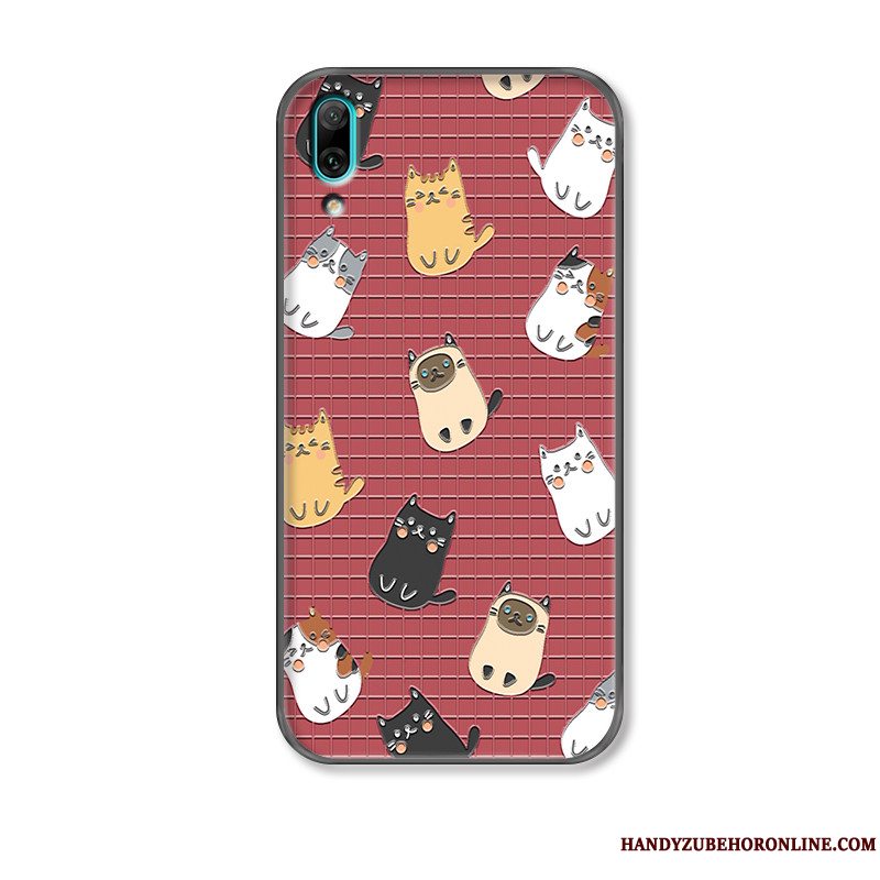 Etui Huawei P Smart+ 2019 Cartoon Rød Telefon, Cover Huawei P Smart+ 2019 Relief Smuk Kat