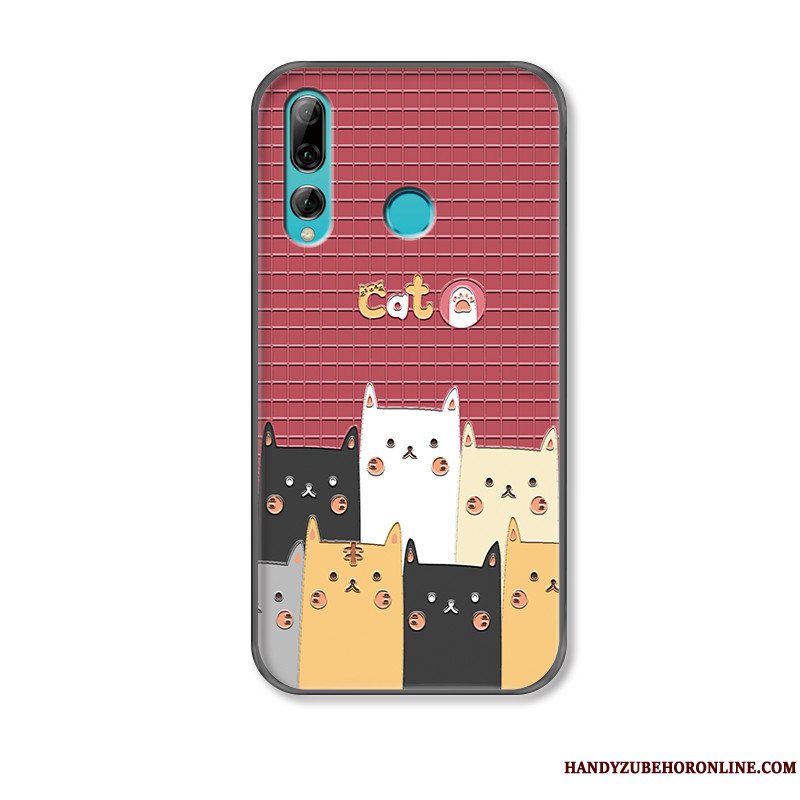 Etui Huawei P Smart+ 2019 Cartoon Rød Telefon, Cover Huawei P Smart+ 2019 Relief Smuk Kat