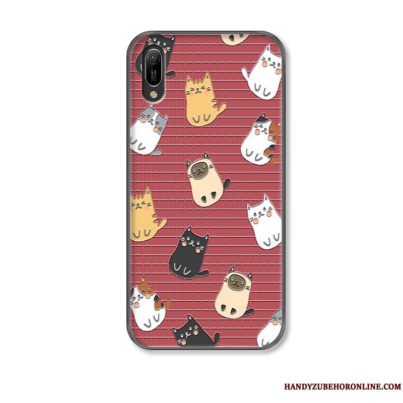 Etui Huawei P Smart+ 2019 Cartoon Rød Telefon, Cover Huawei P Smart+ 2019 Relief Smuk Kat