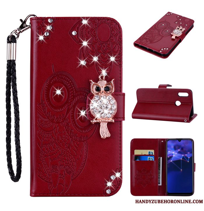 Etui Huawei P Smart 2019 Læder Rosa Guld Hængende Ornamenter, Cover Huawei P Smart 2019 Strass Telefonkat