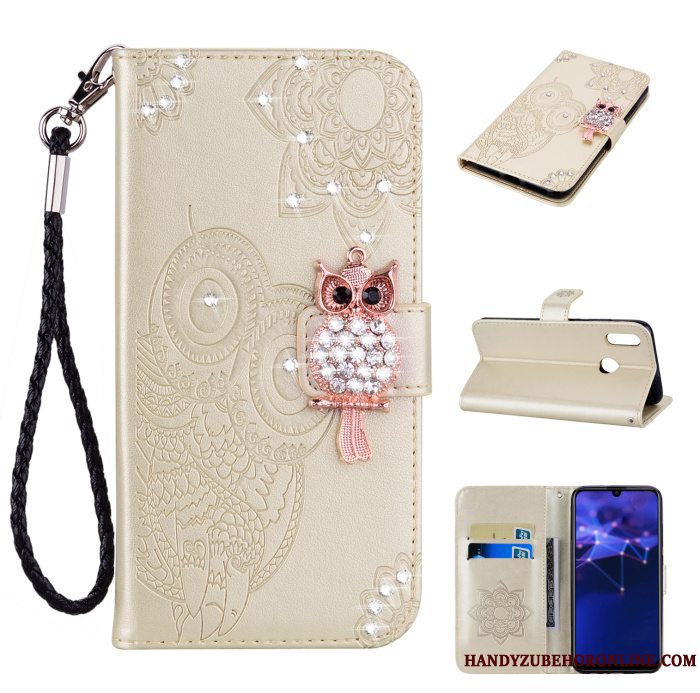 Etui Huawei P Smart 2019 Læder Telefonhængende Ornamenter, Cover Huawei P Smart 2019 Strass Kat