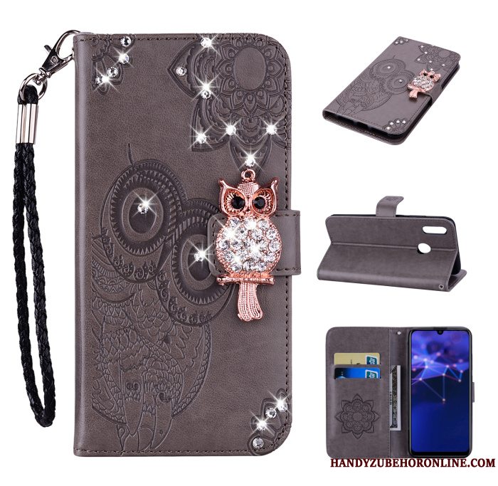 Etui Huawei P Smart 2019 Læder Telefonhængende Ornamenter, Cover Huawei P Smart 2019 Strass Kat